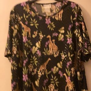 Bon Worth Giraffe Tshirt Sequins Flowers Floral Black Purple